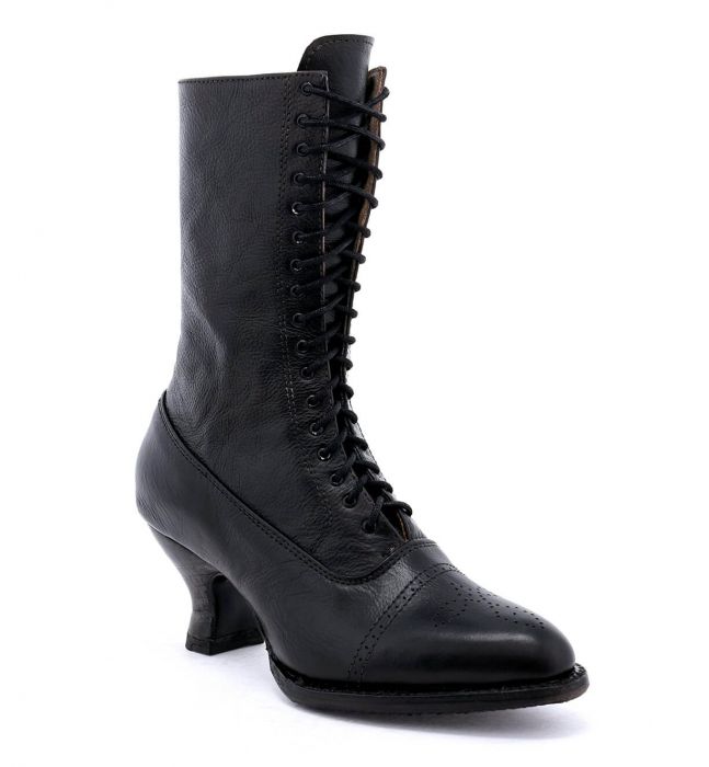 (image for) Mirabelle Lace Up Boots Victorian Style Black Rustic Leather